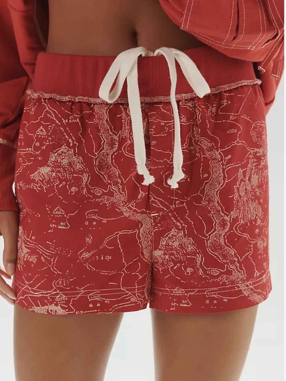 Anthropologie Daily Practice Base Weight Red Printed Drawstring Shorts XL
